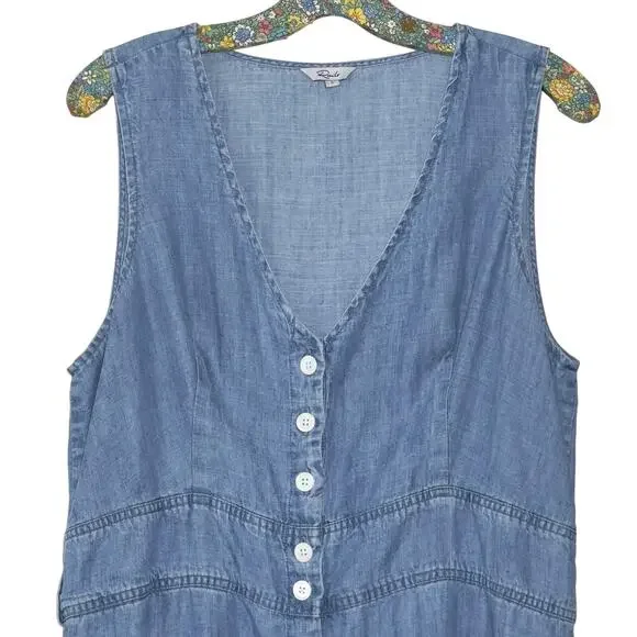 Rails SZ L Blue Chambray Denim Tank Button Front Romper - Picture 4 of 9